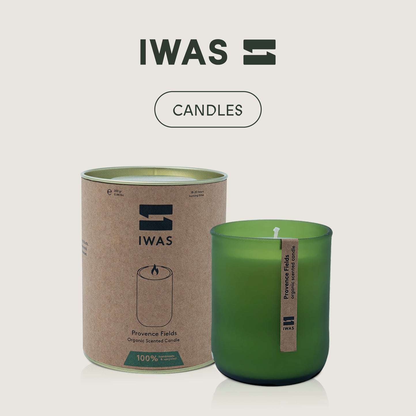 Organic Scented Candle "Provence Fields" - 100% UPcycled Glass Container - 18/20 Hours Burning Time