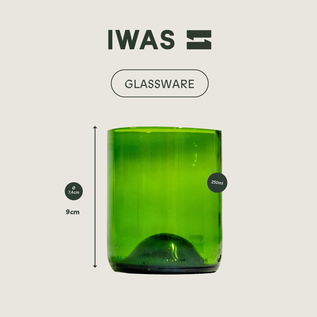 UPcycled Korte "Groen" Drinkglazen - Set van 6 - 250ml - Duurzame waterglazen