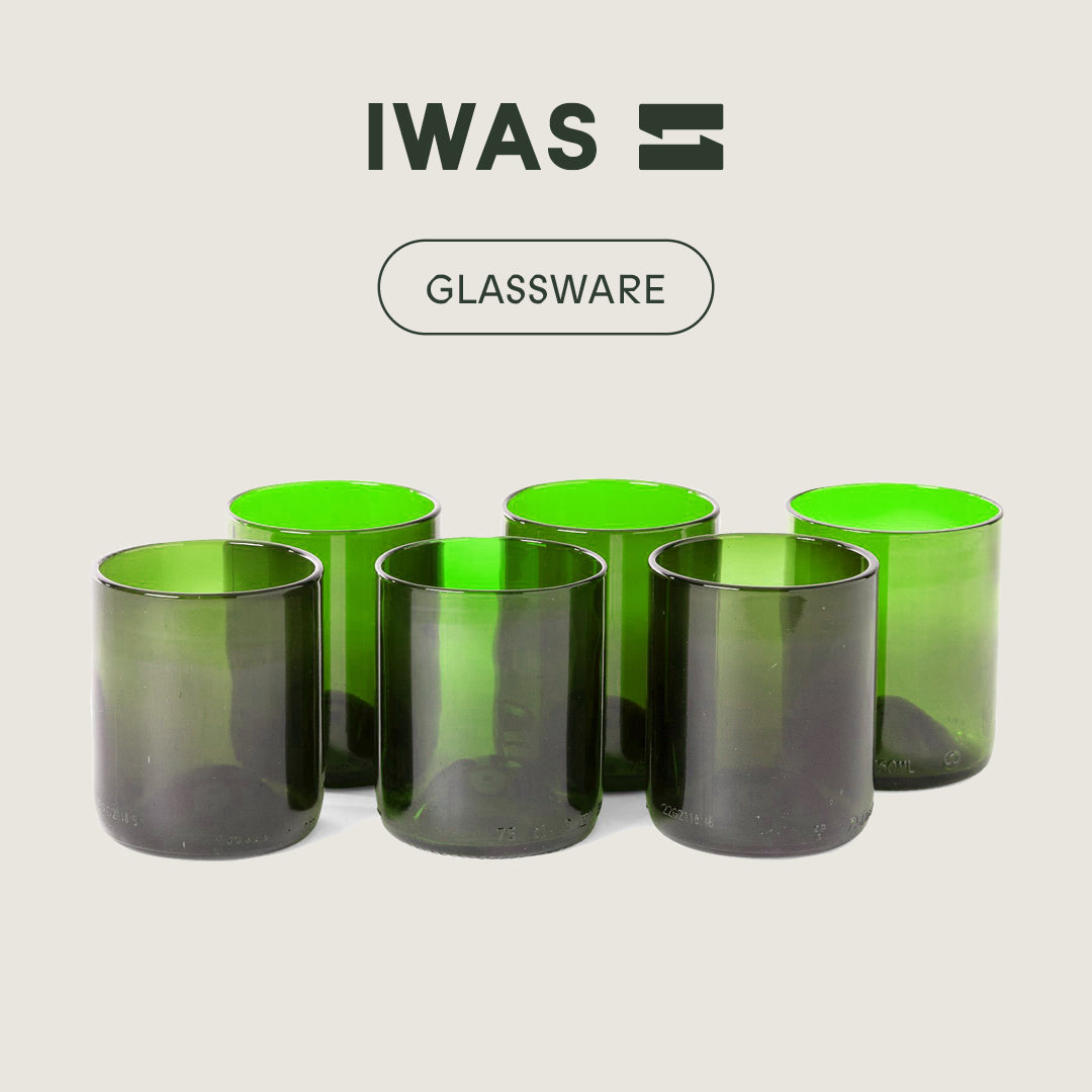 UPcycled Korte "Groen" Drinkglazen - Set van 6 - 250ml - Duurzame waterglazen