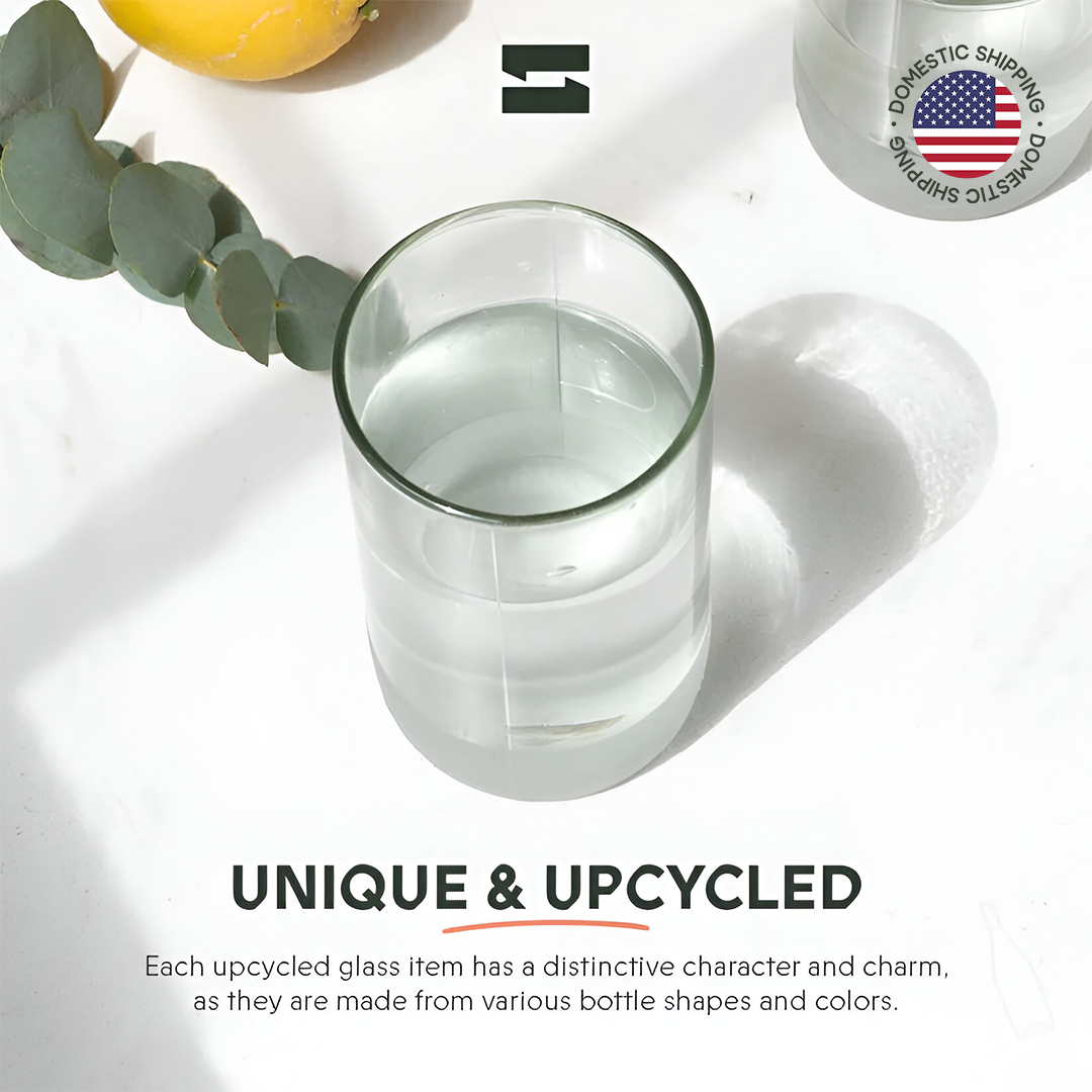 UPcycled Hoge "Clear" Frosted Drinkglazen - Set van 6 - 350 ML - Duurzame waterglazen 
