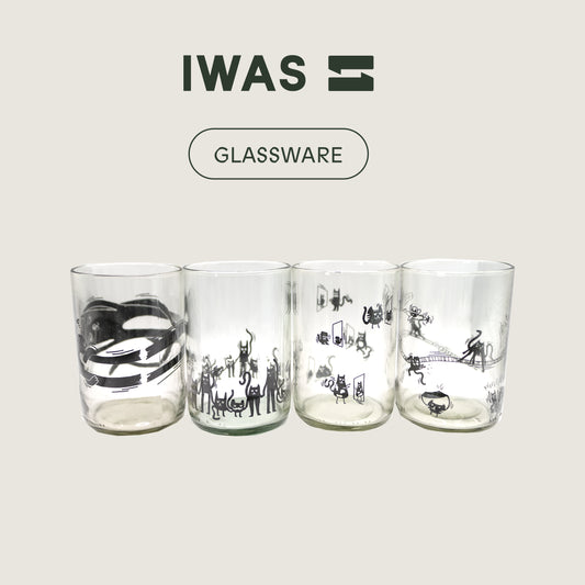 UPcycled Short "Belgian Cats" Drinking Glasses - Set of 4 - 300 ML - Sustainable Water Glasses