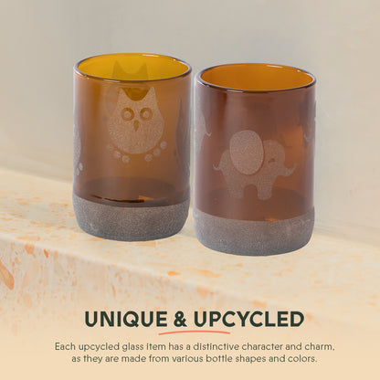 UPcycled Short "Animal" Frosted Drinking Glasses - Set of 6 - 300 ML - Sustainable Water Glasses