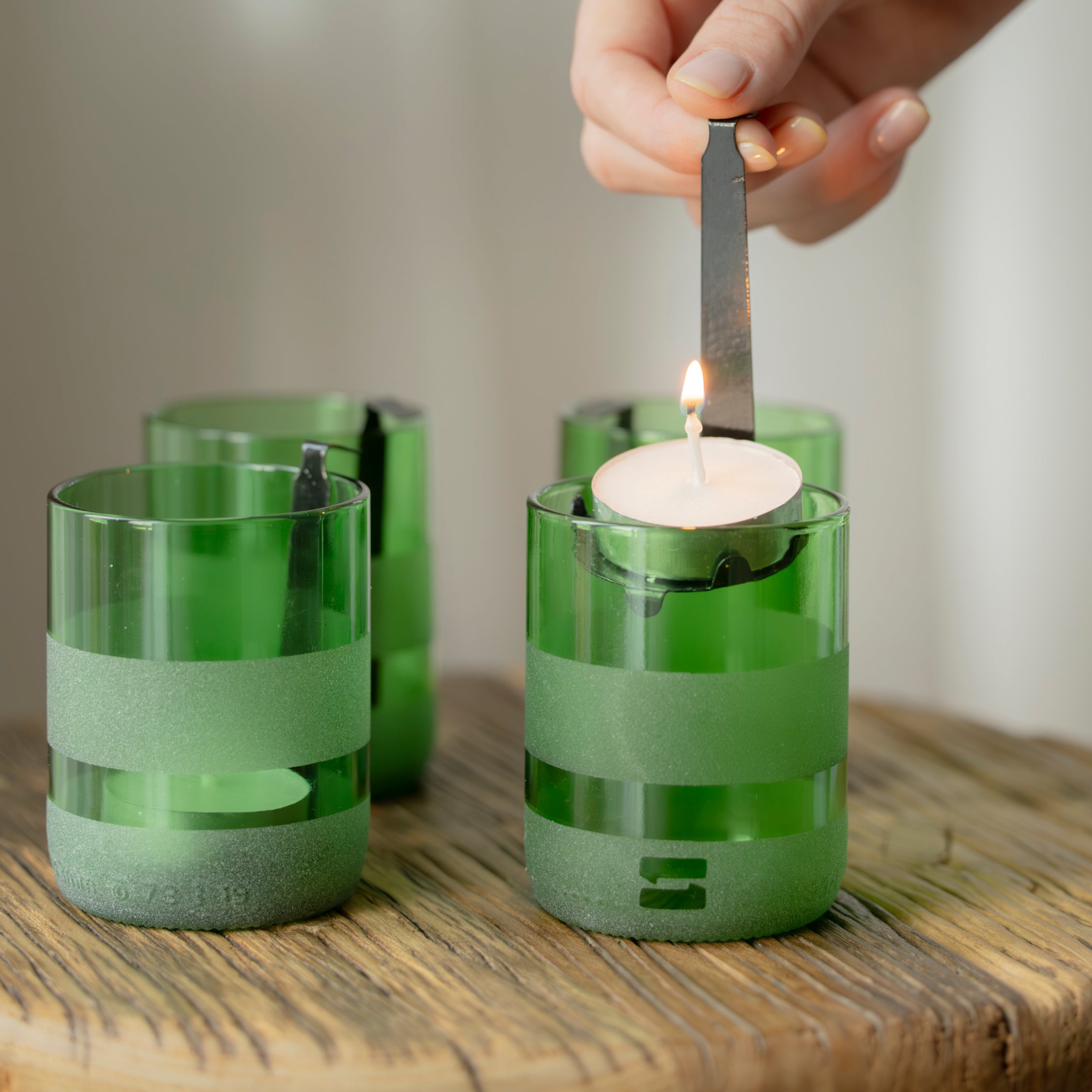 Supports de bougies chauffe-plat « verts » UPcyclés - Ensemble de 4 - Bougeoir durable