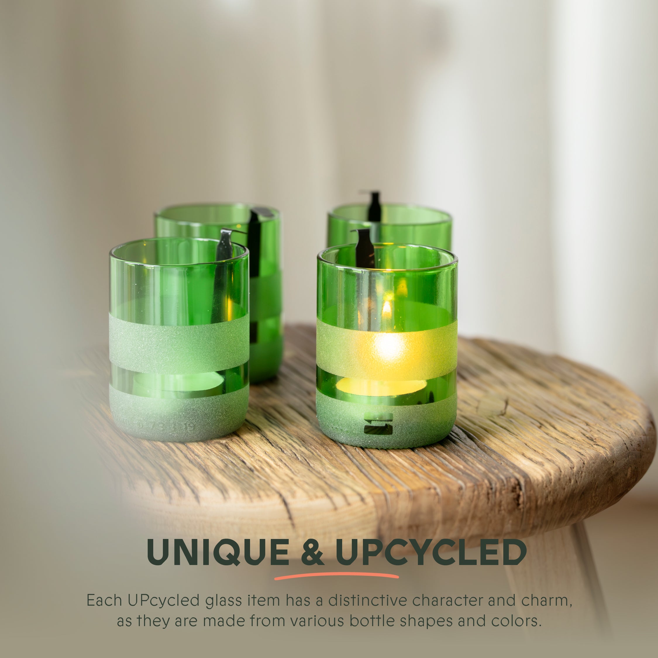Supports de bougies chauffe-plat « verts » UPcyclés - Ensemble de 4 - Bougeoir durable