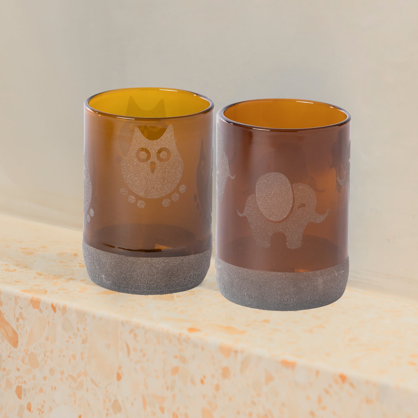 UPcycled Short "Animal" Frosted Drinking Glasses - Set of 6 - 300 ML - Sustainable Water Glasses