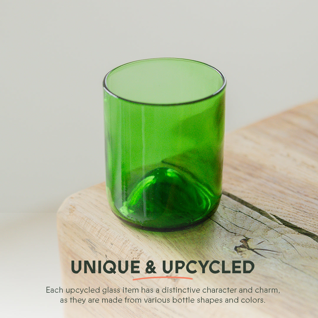 UPcycled Short "Green" Drinking Glasses - Set of 6 - 250 ML - Sustainable Water Glasses