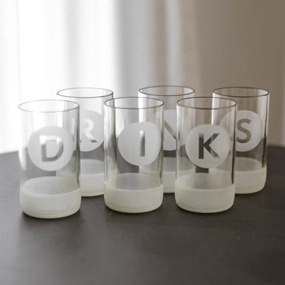 UPcycled Tall "Drinks" Frosted Drinking Glasses - Set of 6 - 350 ML - Sustainable Water Glasses