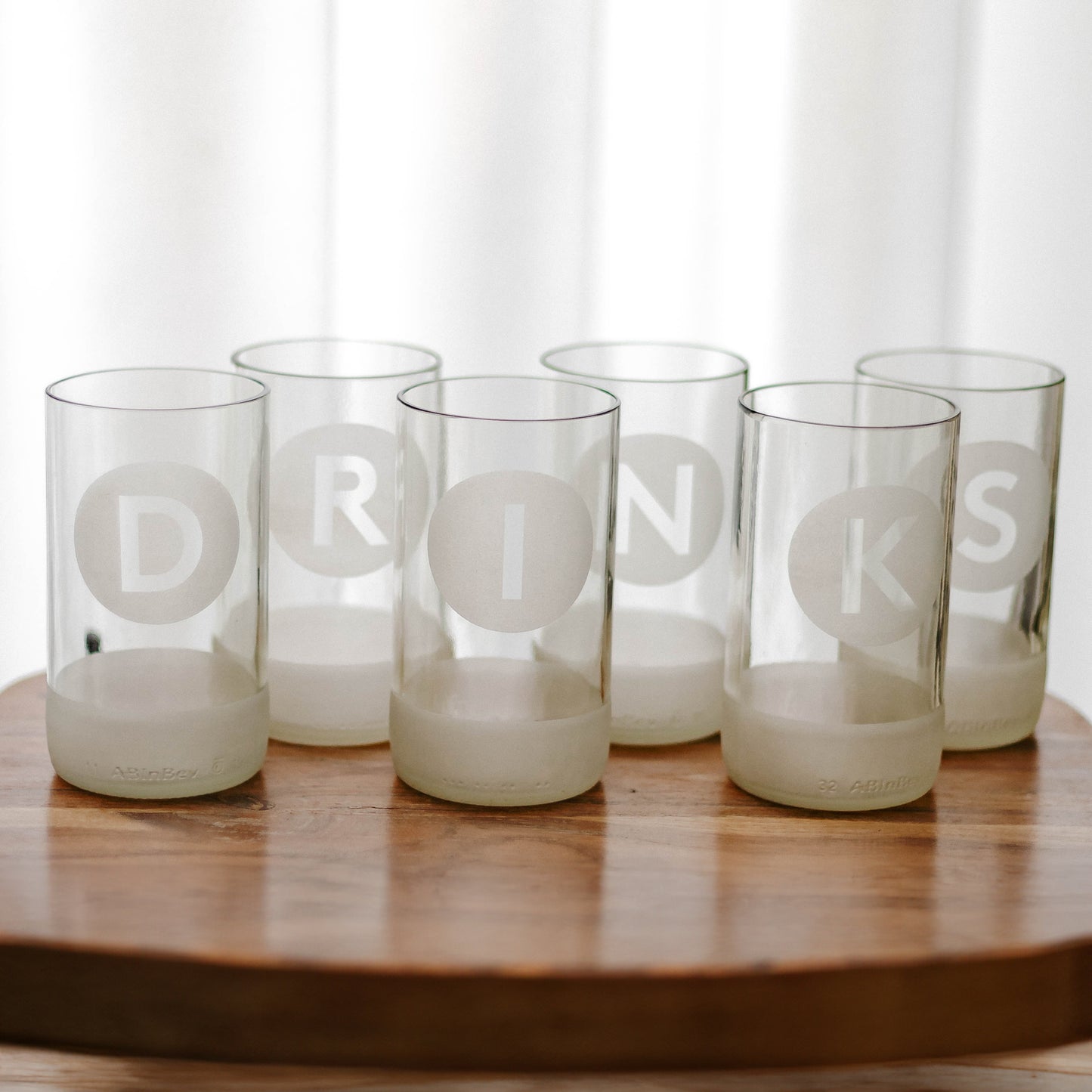 UPcycled Tall "Drinks" Frosted Drinking Glasses - Set of 6 - 350 ML - Sustainable Water Glasses