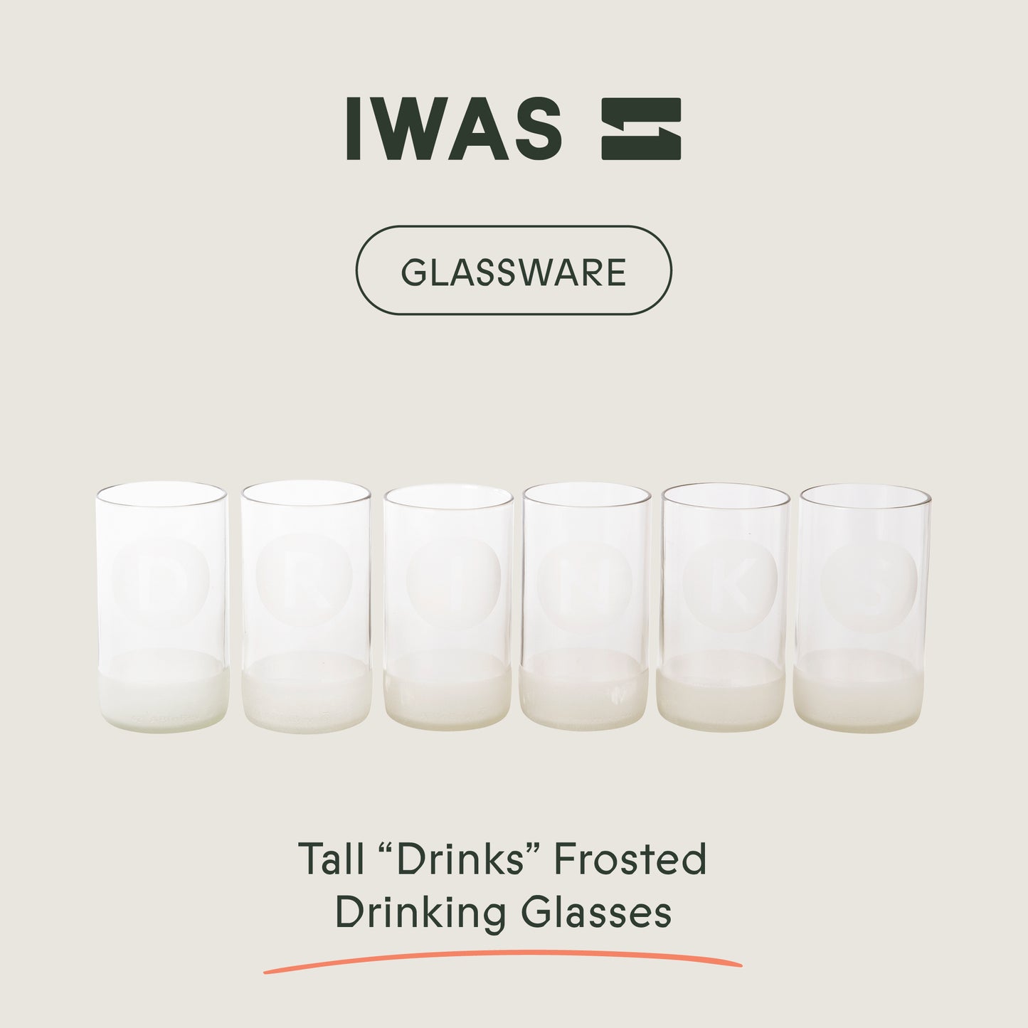 UPcycled Tall "Drinks" Frosted Drinking Glasses - Set of 6 - 350 ML - Sustainable Water Glasses