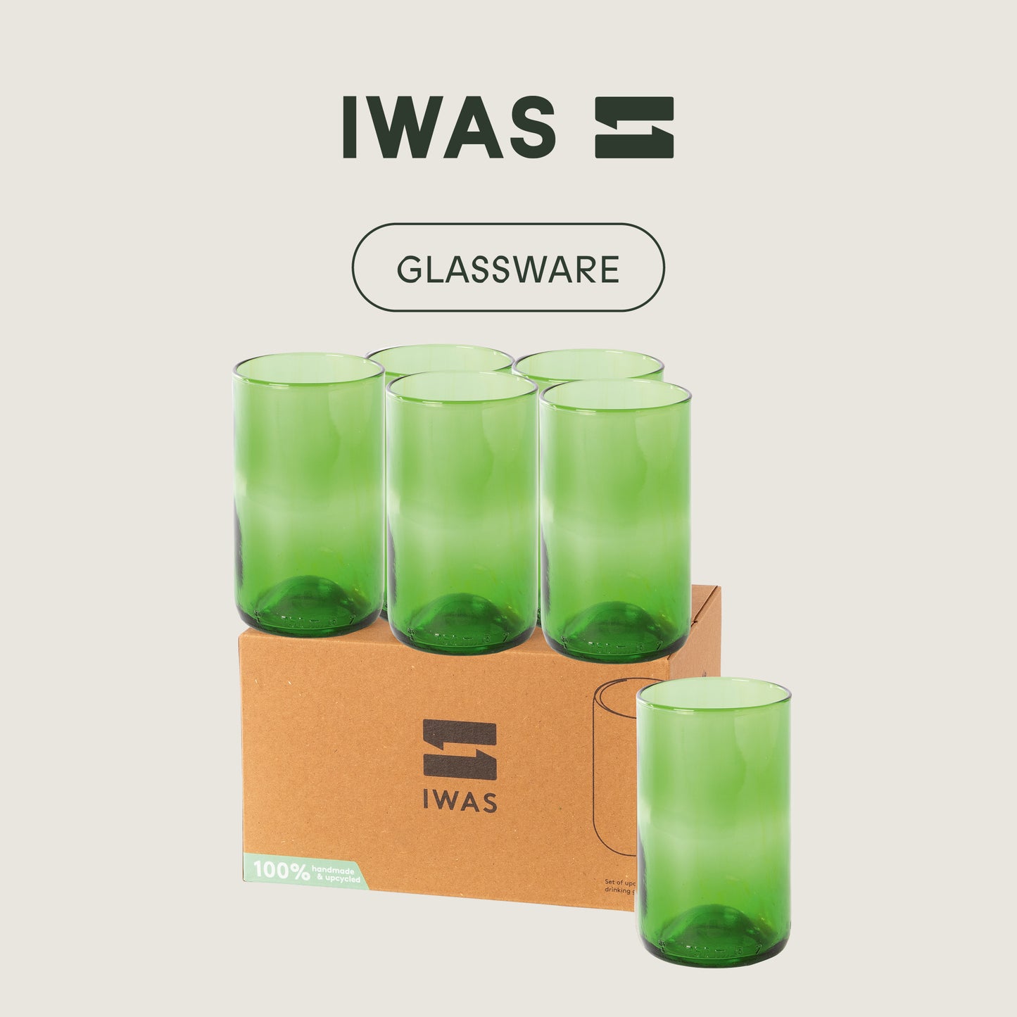 UPcycled Hoge "Groen" Drinkglazen - Set van 6 - 350 ML - Duurzame Waterglazen