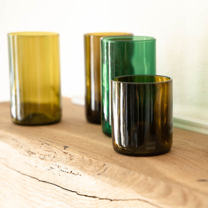 UPcycled Tall "Green/Olive" Drinking Glasses - Set of 6 - 400 ML - Sustainable Water Glasses