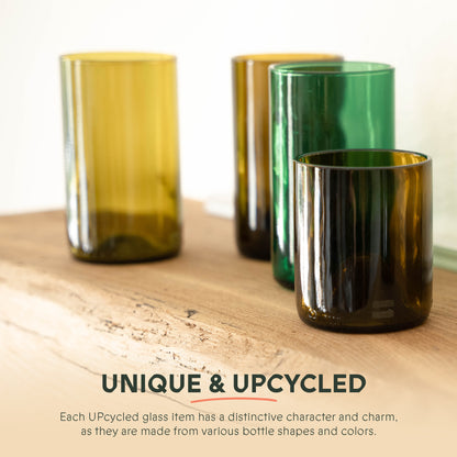 UPcycled Tall "Green/Olive" Drinking Glasses - Set of 6 - 400 ML - Sustainable Water Glasses