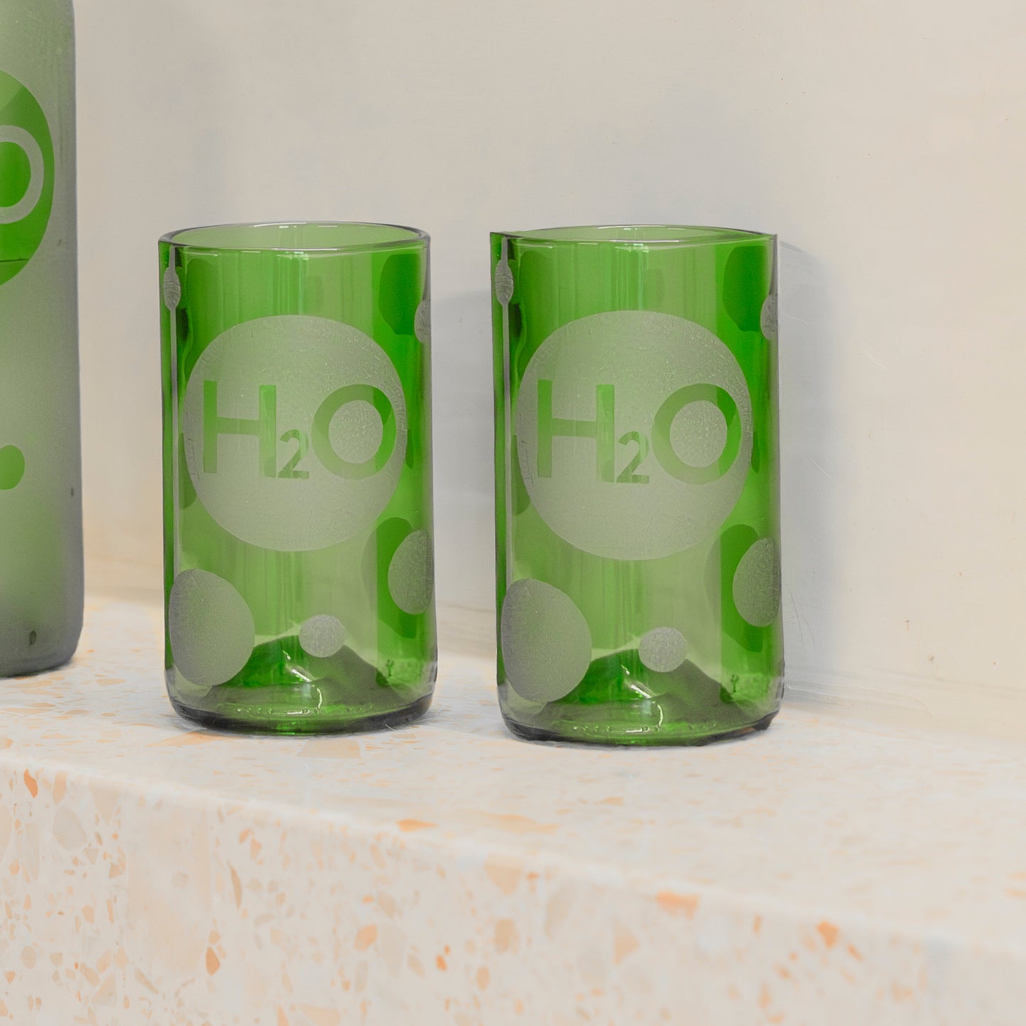 UPcycled Tall "H2O" Drinking Glasses - Set of 6 - 350 ML - Sustainable Water Glasses