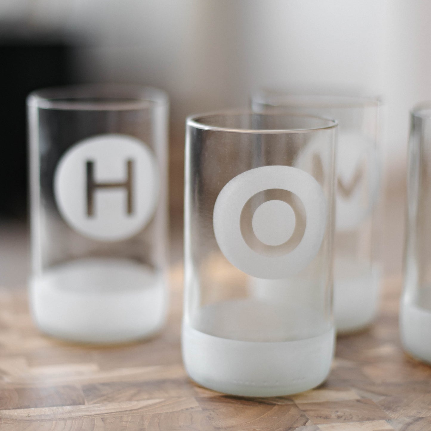 UPcycled Tall "Home" Frosted Drinking Glasses - Set of 4 - 350 ML - Sustainable Water Glasses