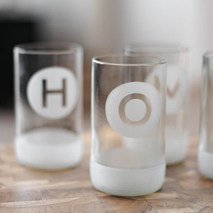 UPcycled Tall "Home" Frosted Drinking Glasses - Set of 4 - 350 ML - Sustainable Water Glasses