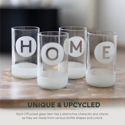 UPcycled Tall "Home" Frosted Drinking Glasses - Set of 4 - 350 ML - Sustainable Water Glasses