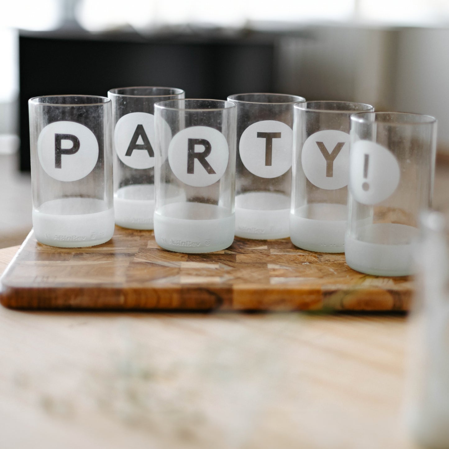 UPcycled Tall "Party!" Frosted Drinking Glasses - Set of 6 - 350 ML - Sustainable Water Glasses